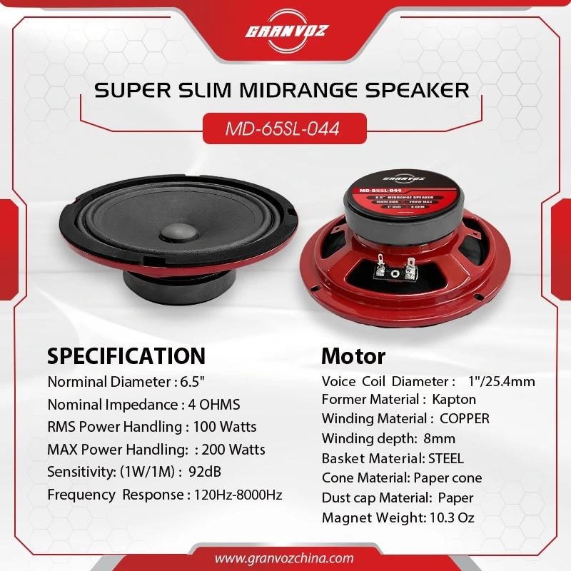 100W RMS 6.5 Inch Paper Cone Midrange Speaker MD-65SL-044 factory