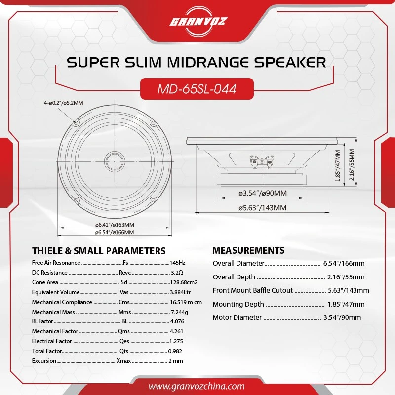 100W RMS 6.5 Inch Paper Cone Midrange Speaker MD-65SL-044 best